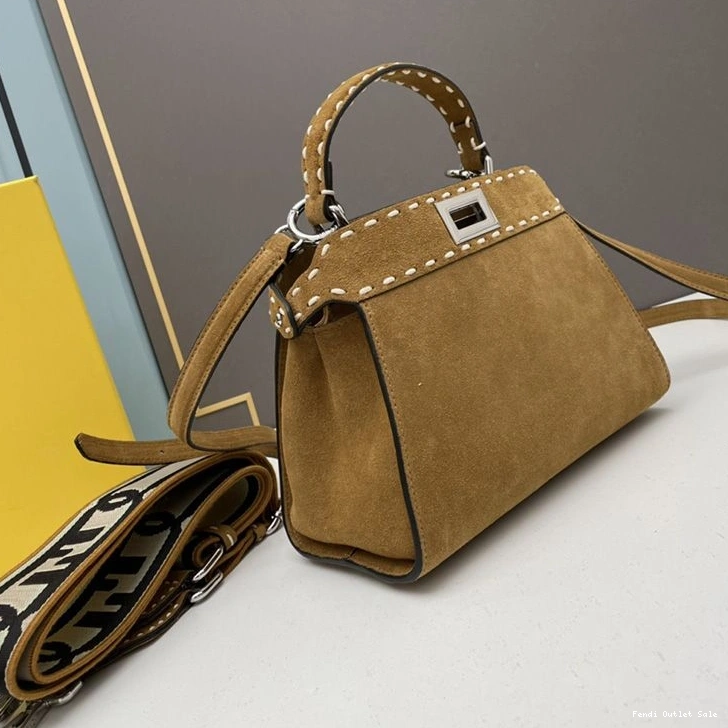 Affordable In Fendi Iconic Stitching Suede Mini Bag Brown Peekaboo 0803